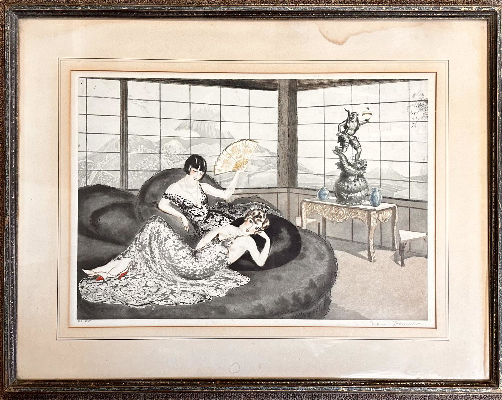 Louis Icart Style Art Deco Colored Etching and Aquatint Signed (1 of 5)