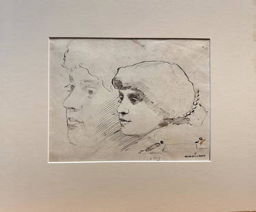 Charles Sprague Pearce American Expatriate Artist Drawing Signed: Charles Sprague Pearce American Expatriate Artist Drawing Signed, estate stamped, 7 1/2 x 10", sketch of a young femaleCharles Pearce was a painter best known for his portraits and genre scenes. In 18