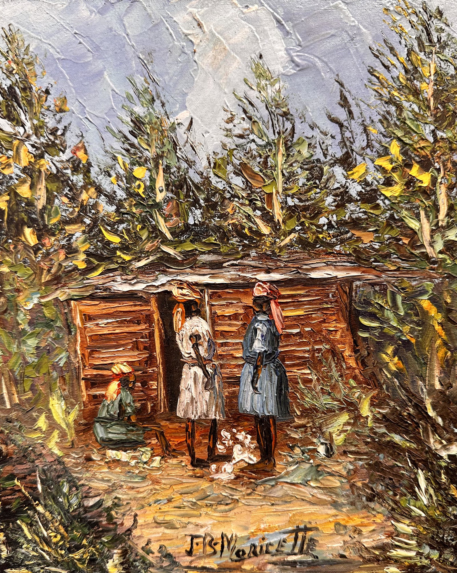 Pair of Haitian Oil Paintings Signed: Pair of Haitian Oil Paintings Signed, illegibly signed, 10 x 8" and 10 x 10", 14 x 14" framed