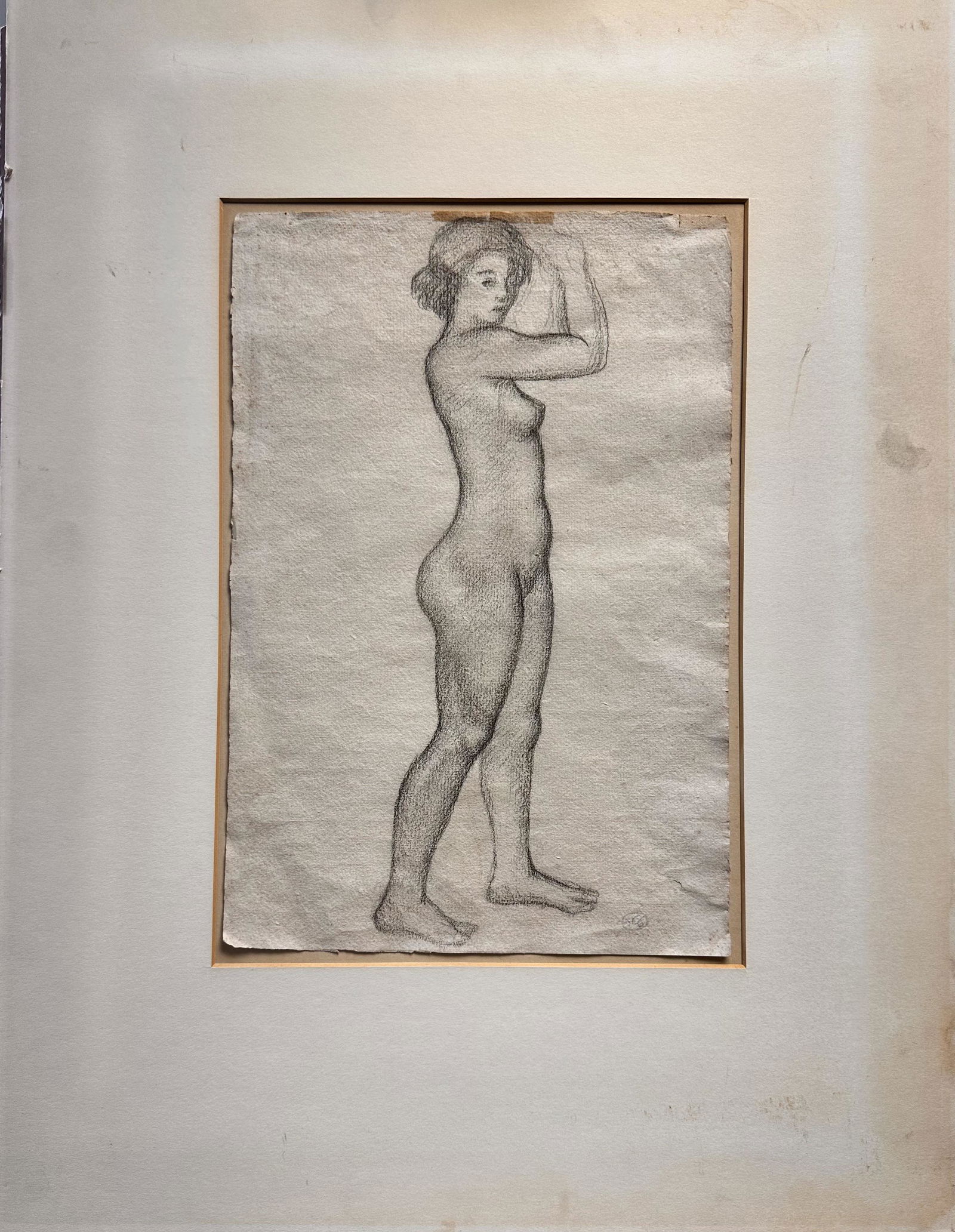 Aristide Maillol French Artist Pencil Female Nude Signed: Aristide Maillol French Artist Pencil Female Nude Signed, Monogrammed, 15 1/2 x 10 1/2", 26 x 20" mat, numbers verso, and a stampAristide Maillol was born in Banyuls, France in 1861. Maillol's early c