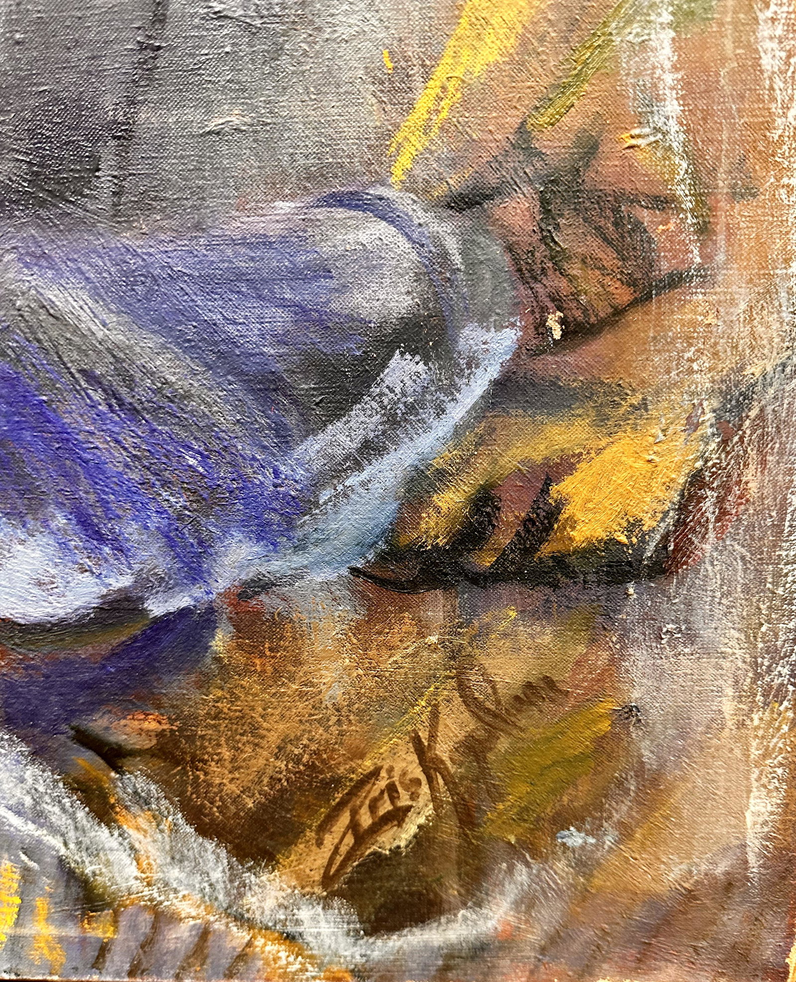 Iris Kaplan New York Modernist Artist Oil Painting Signed: Iris Kaplan New York Modernist Artist Oil Painting Signed, titled "Homeless", 50 x 42".Known as the woman on Park Avenue with striking blue hair, Iris passed away on Friday April 3, 2020 at the age of