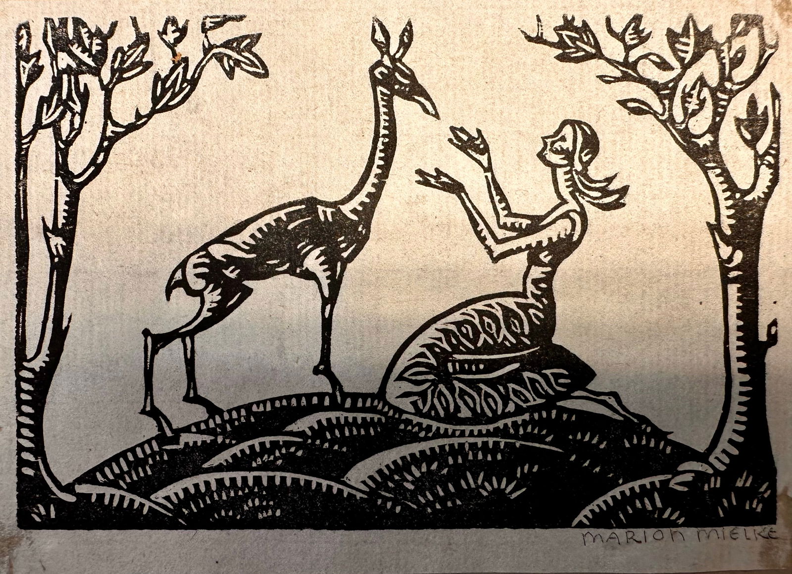 Woodcut by Marion Mielke German Chicago Artist Signed WPA Era (1 of 3)