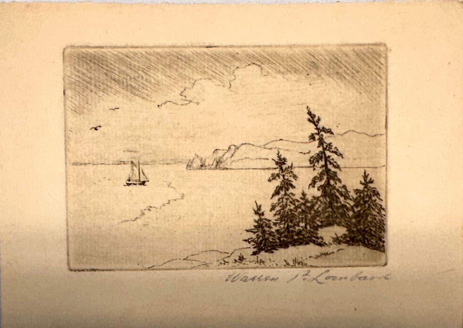 Warren Plimpton Lombard Massachusetts Artist Etching of the Maine Coast Signed WPA Era (1 of 3)