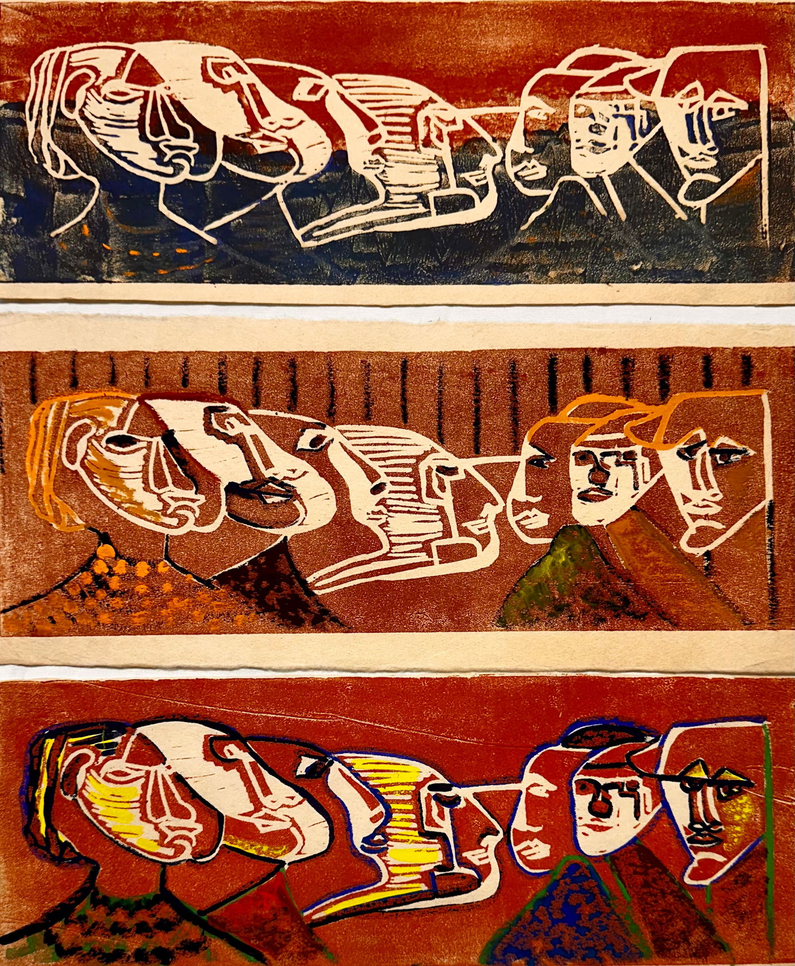 (3) Modernist Pre-War Colored Woodcuts African American Subject (1 of 4)