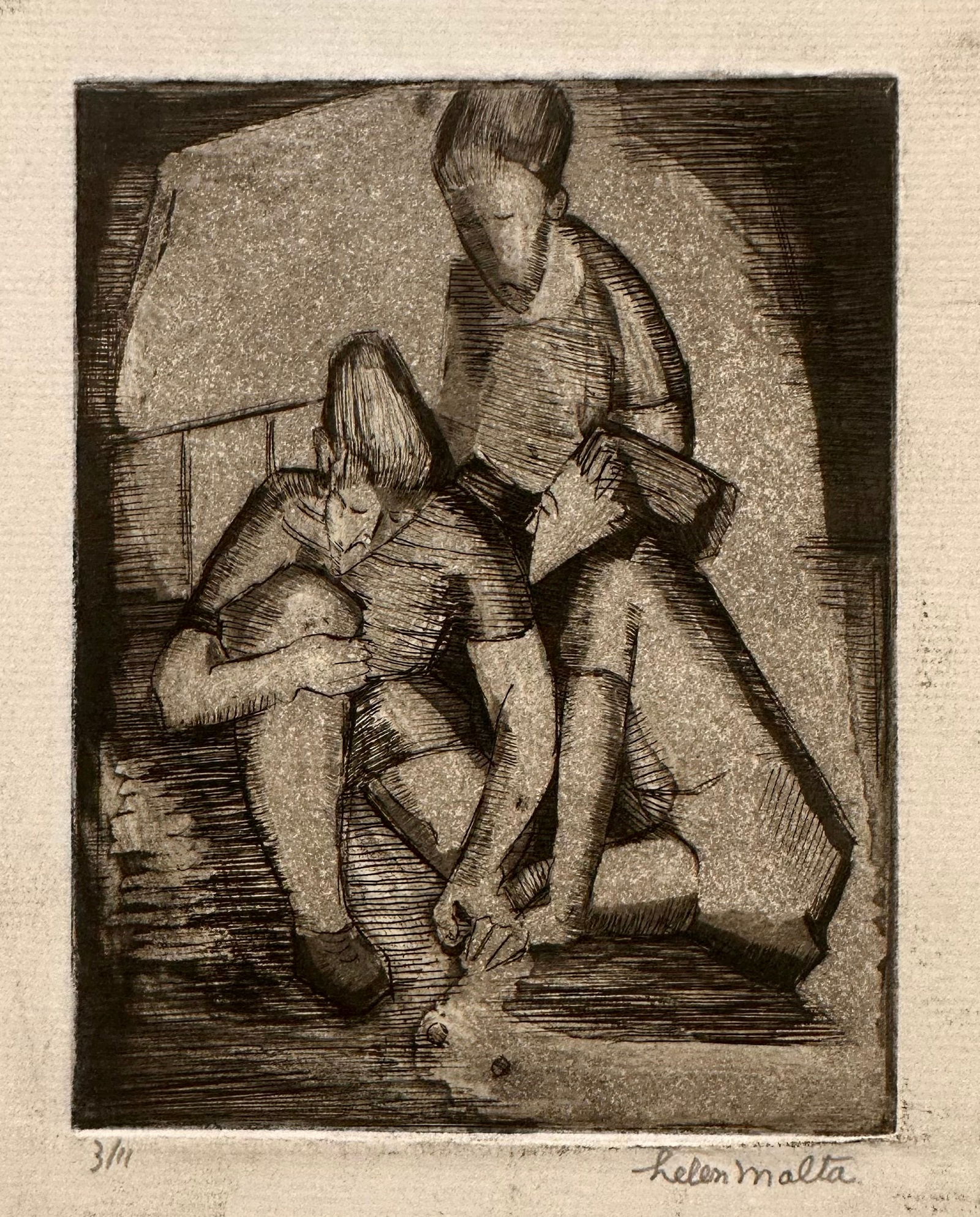 Helen Wagner Malta Etching WPA Era Signed #7 (1 of 4)