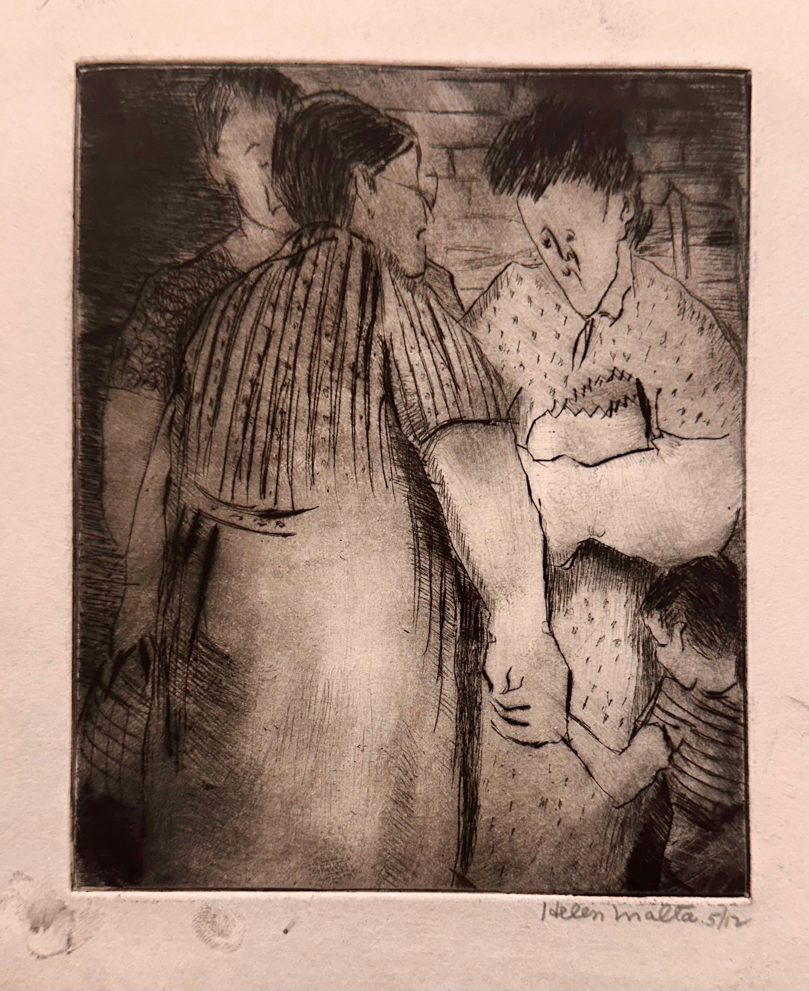 Helen Wagner Malta Etching WPA Era Signed #9 (1 of 3)