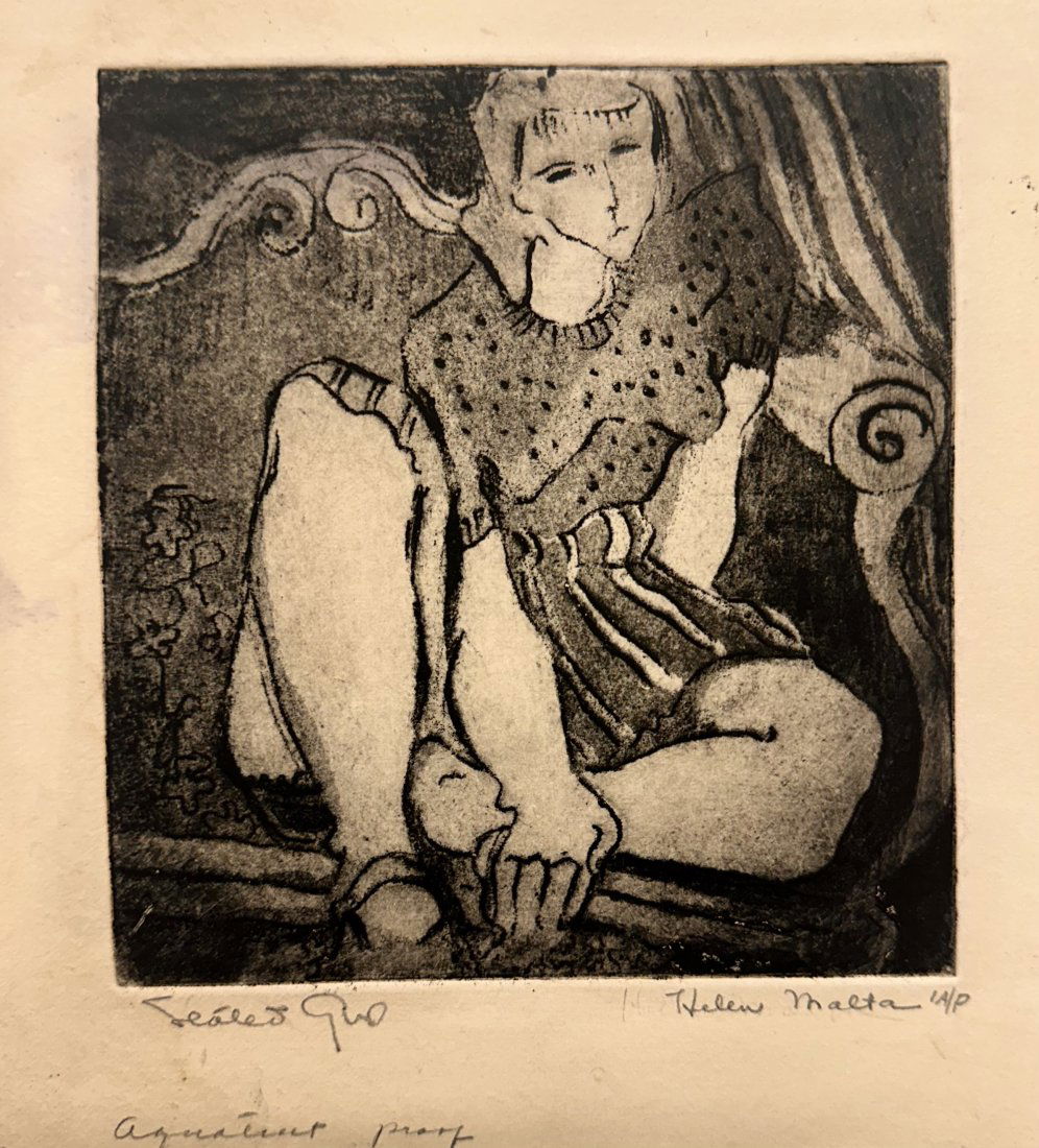 Helen Wagner Malta Etching WPA Era Signed #11 (1 of 4)