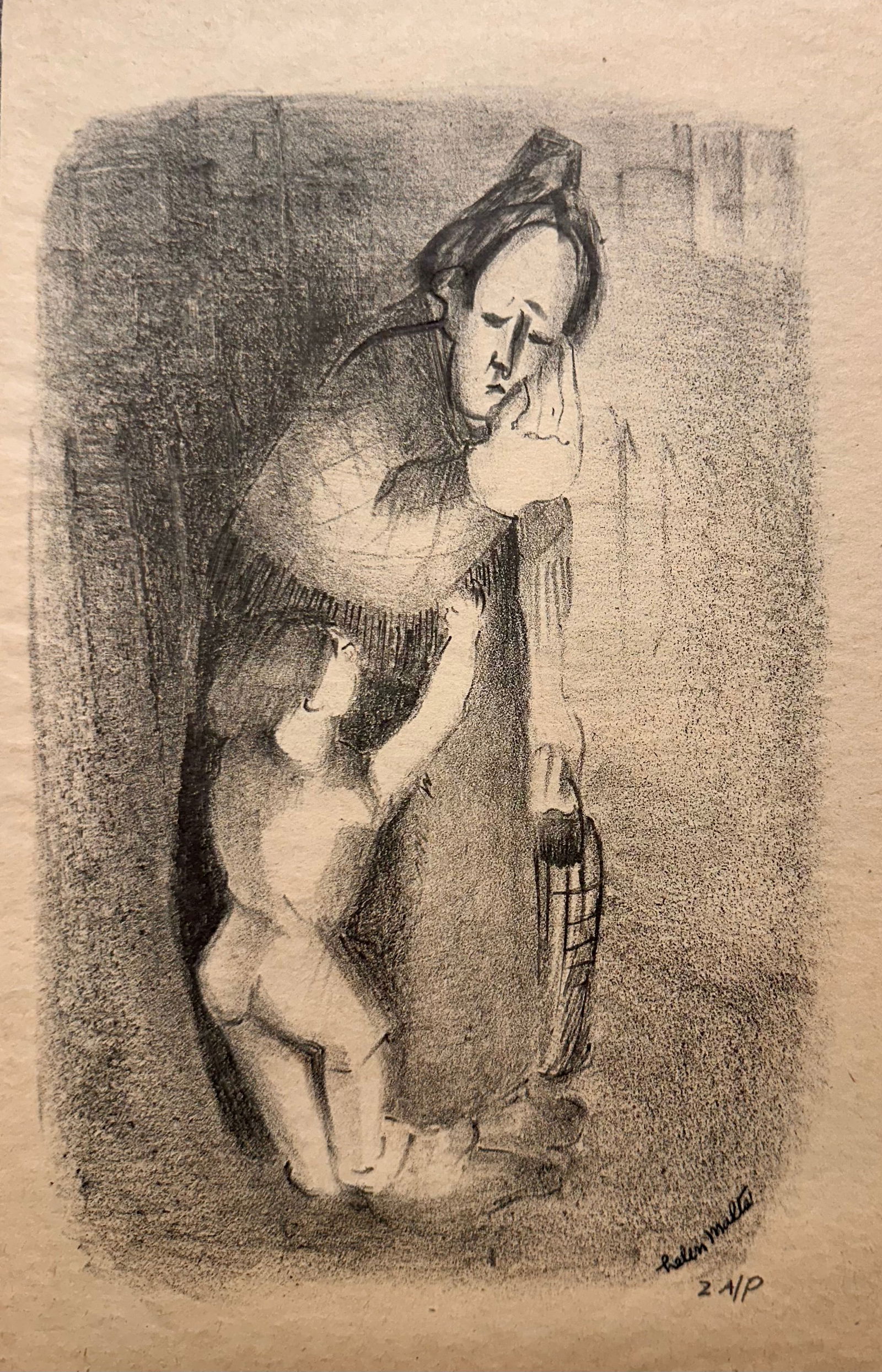 Helen Wagner Malta Lithograph WPA Era Signed #17 (1 of 3)