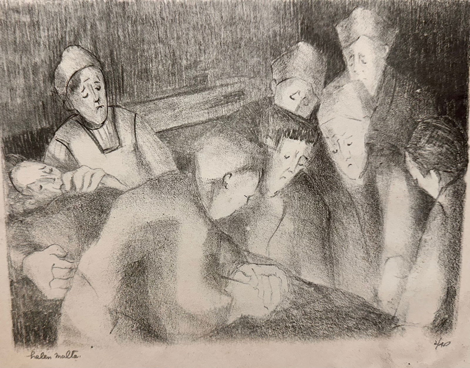 Helen Wagner Malta Lithograph WPA Era Signed #18 (1 of 4)