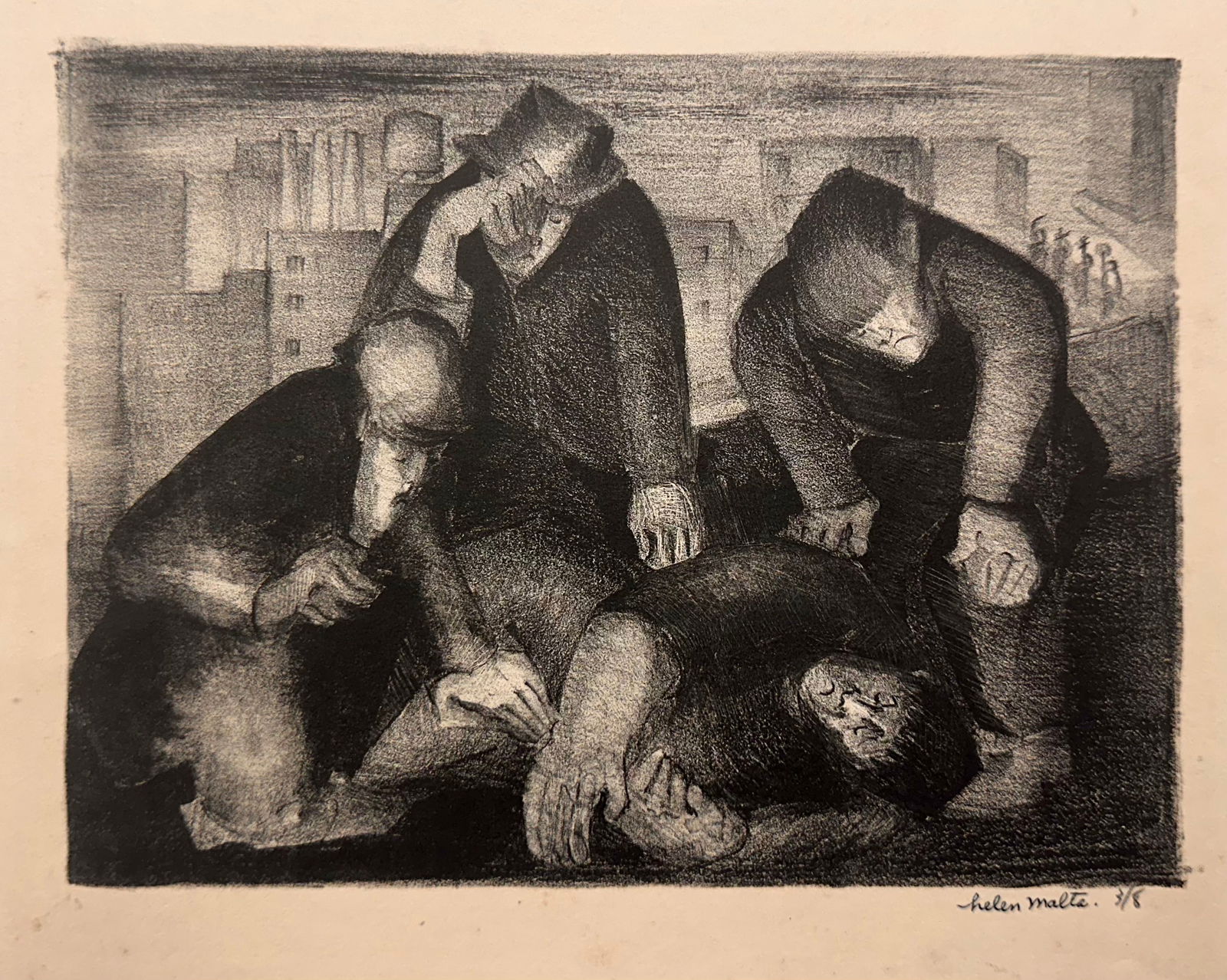 Helen Wagner Malta Lithograph WPA Era Signed #19 (1 of 3)