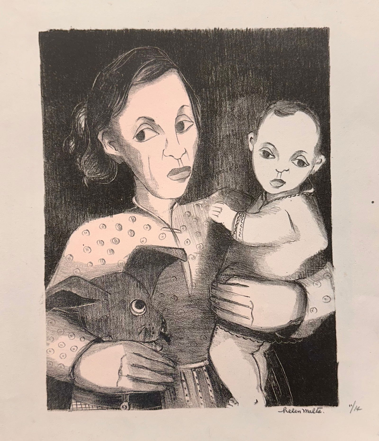 Helen Wagner Malta Lithograph WPA Era Signed #22 (1 of 3)