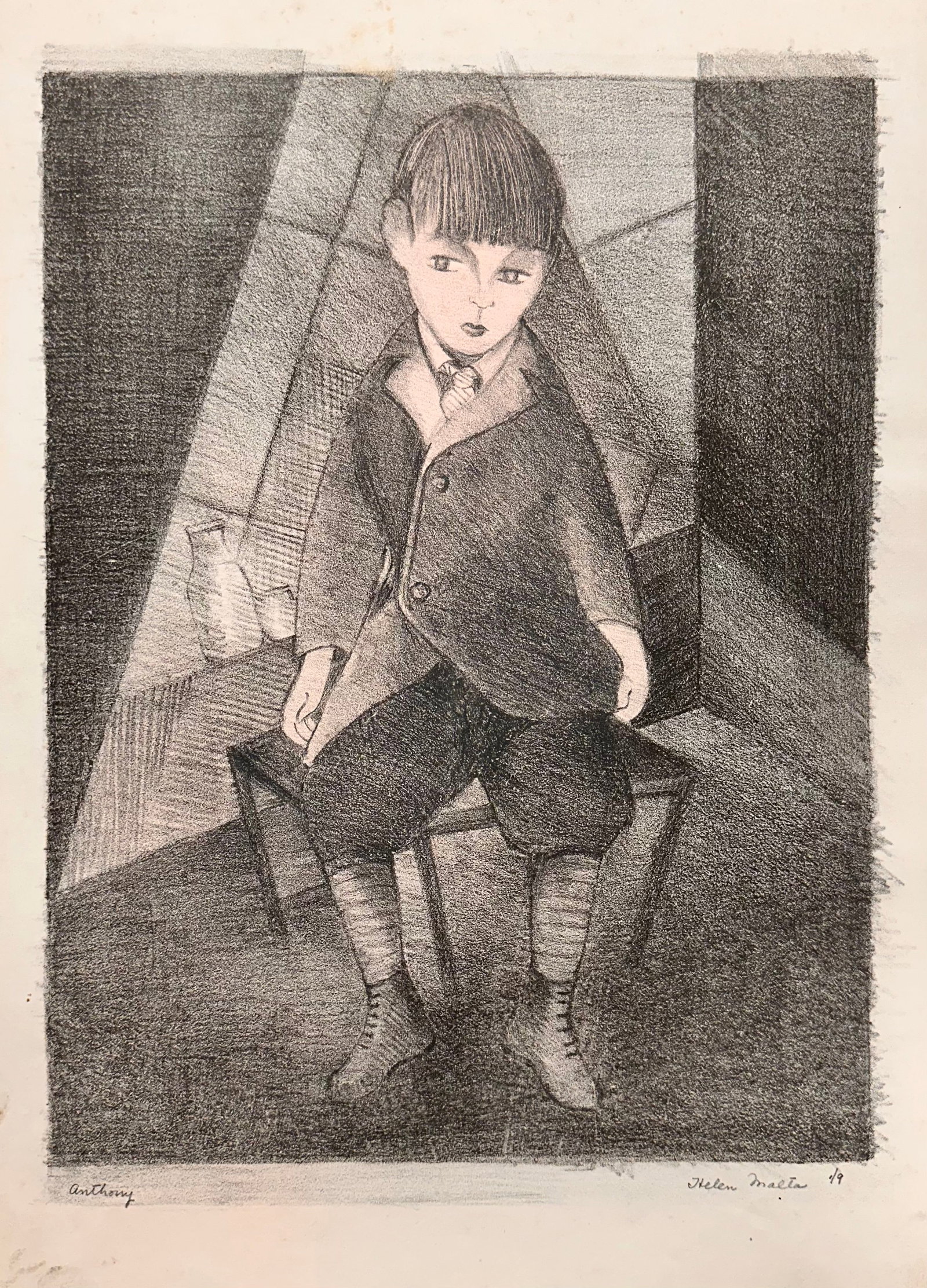 Helen Wagner Malta Lithograph WPA Era Signed #23: Helen Wagner Malta Lithograph WPA Signed #23, "Anthony", 1/9, circa 1938, 13 x 9 3/4" image size, 16 x 11 1/2" overall, Helen Wagner Malta is a pre and post-war artist. Helen Wagner Malta is a america