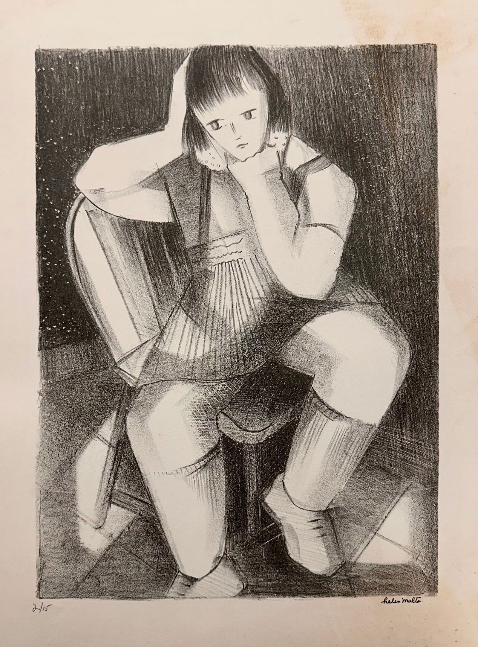 Helen Wagner Malta Lithograph WPA Era Signed #24 (1 of 4)