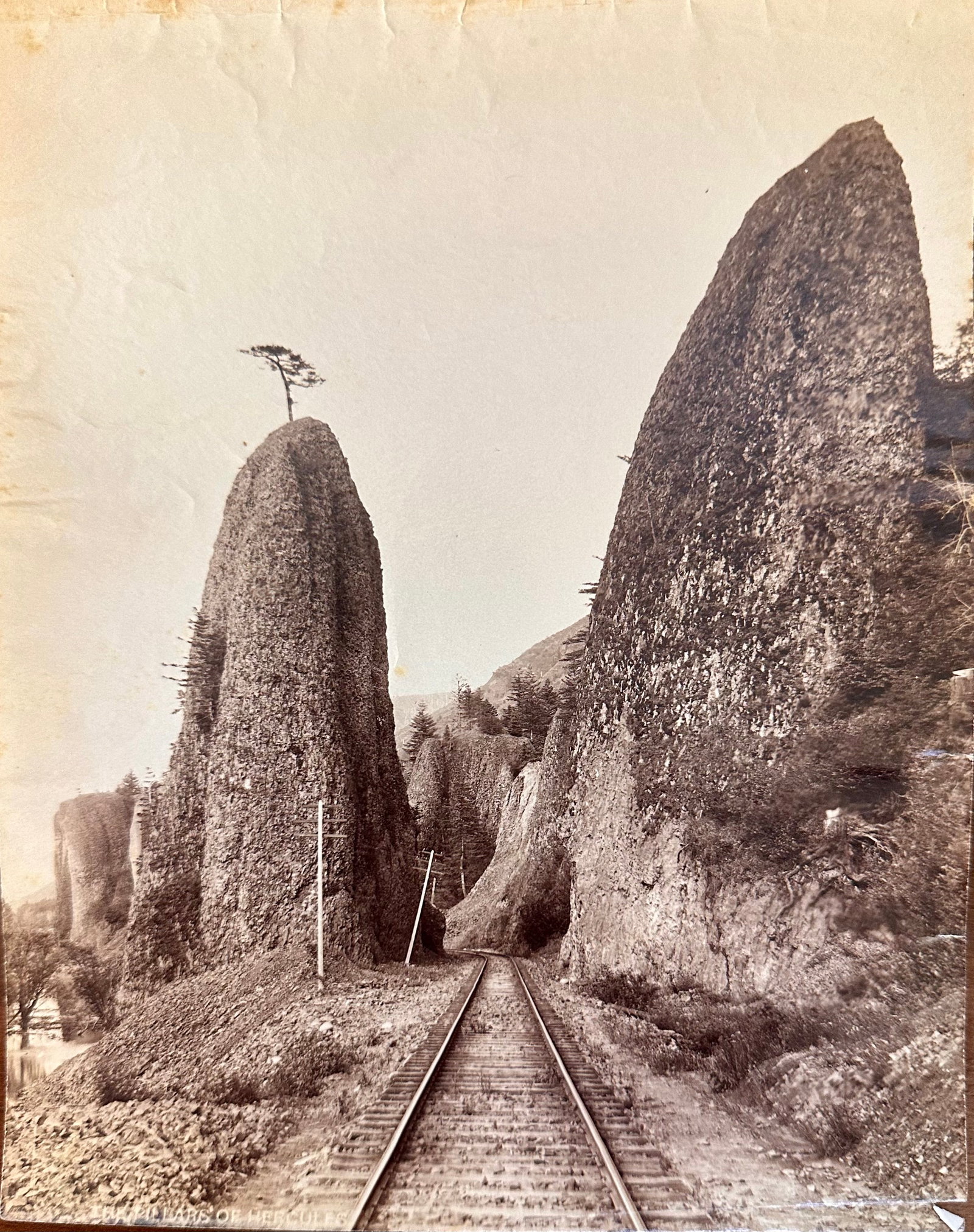 Henry Hamilton Bennett Vintage Albumen Photograph Pillars of Hercules, Columbia River, Oregon #15+: Henry Hamilton Bennett Vintage Photograph Pillars of Hercules, Columbia River, Oregon #15, 8 1/8 x 6 6/8" overall, "The Pillars of Hercules, Columbia River, Oregon", this is one of a few Henry Hamilto