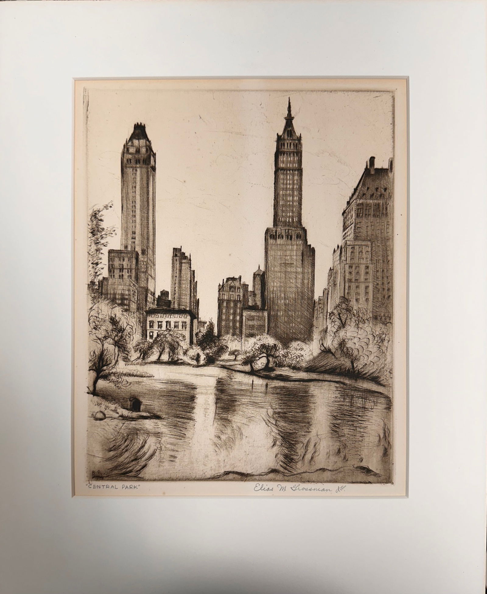 Elias Grossman New York Artist Central Park Scene Etching WPA Era Signed #1 (1 of 3)
