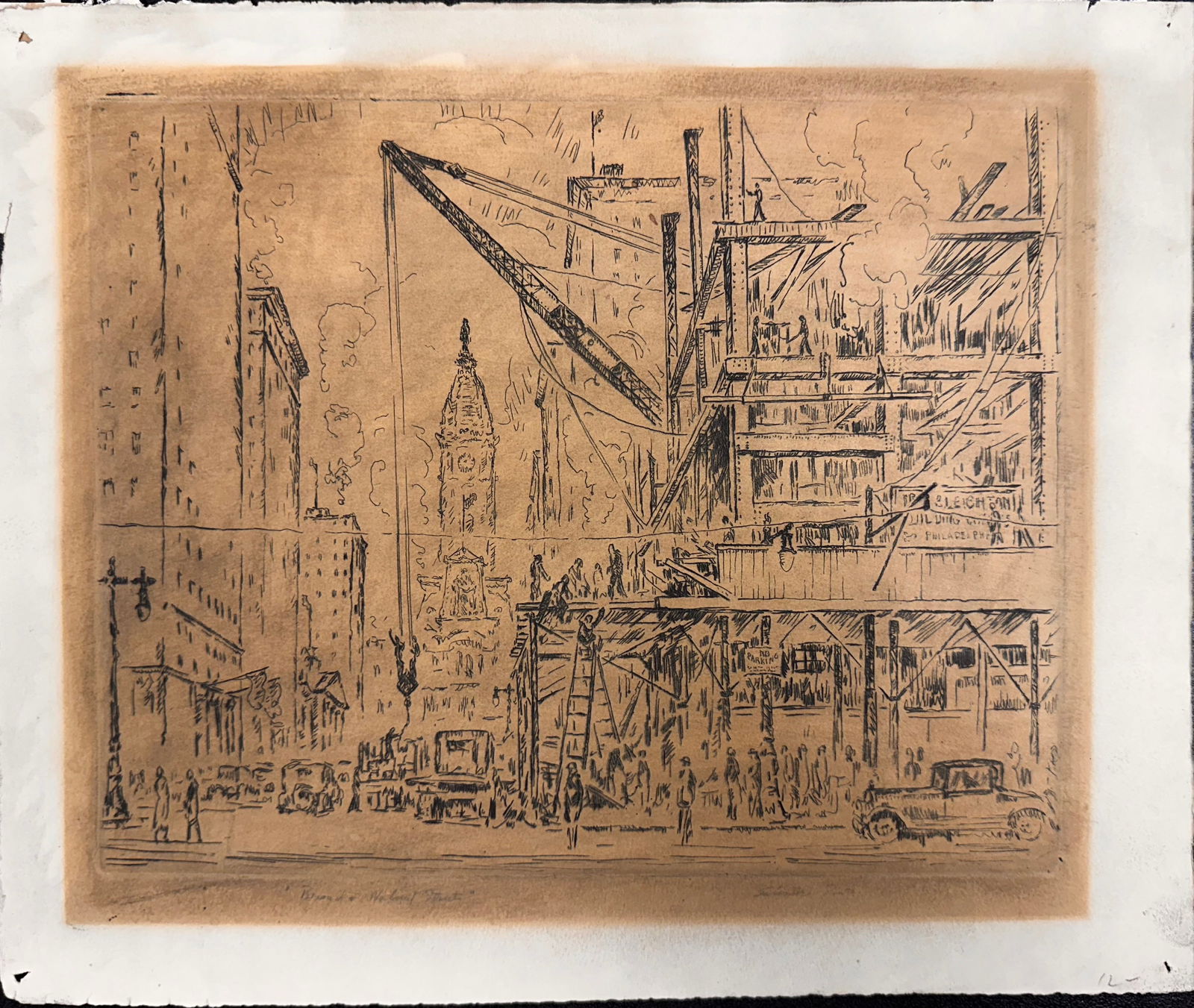 Salvatore Pinto Philadephia Pennsylvania Artist Broad and Market Street City Scene Signed Etching, (1 of 5)