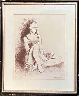 American School New York Artist Moses Soyer Lithograph Ballerina: American School New York Artist Moses Soyer Lithograph Ballerina, signed in plate, "Ballet Dancer", 12 x 9 1/2", 18 x 15" framed Dedicated to art expression with social-realist themes of the