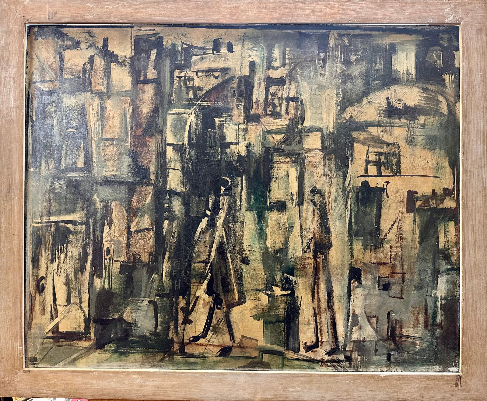 Vintage MCM Abstract Figurative Oil Painting Signed (1 of 4)