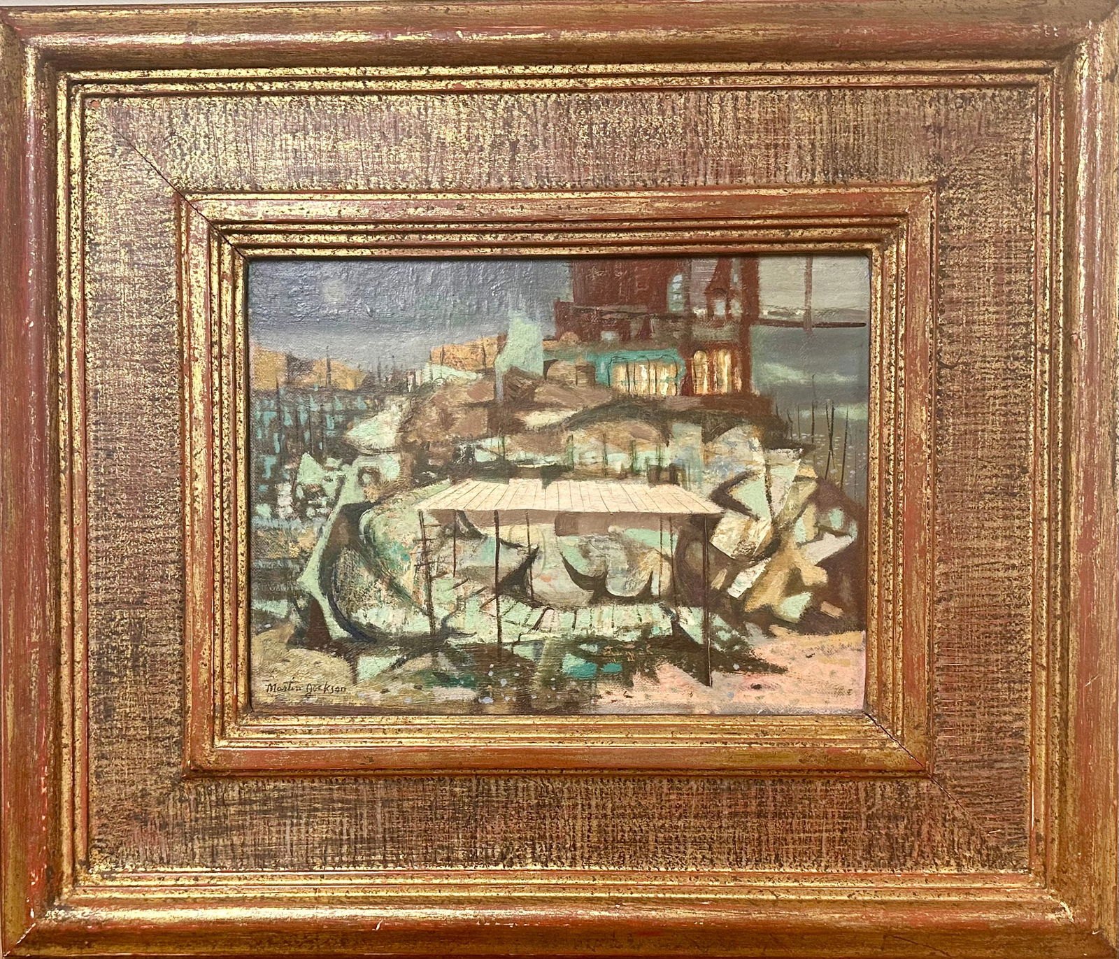 Vintage American School Philadelphia Artist Martin Jackson Modernist Oil Painting SIgned (1 of 4)