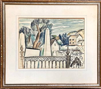 American Provincetown Massachusetts Modernist Watercolor Oliver Chaffee Signed: American Provincetown Massachusetts Modernist Watercolor Oliver Newberry Chaffee, Jr. Signed., "Provincetown, Graveyard", dated Summer, 1927; 9 1/2 x 12 1/2, 16 1/2 x 18 3/4" framed. Abstract painter