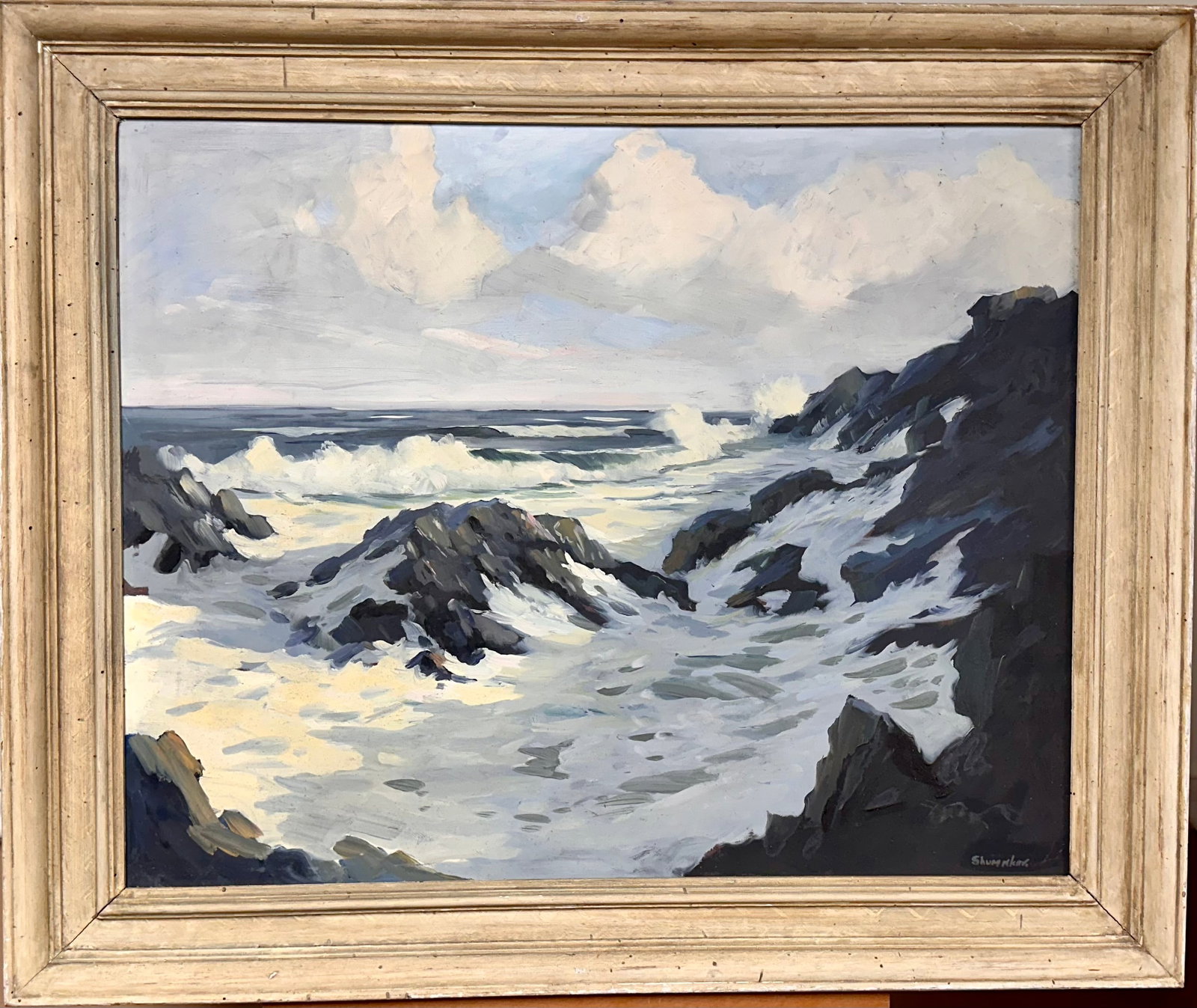 Vintage American School Artist Philip Schumaker oil painting seascape signed Heydenryk Frame (1 of 3)