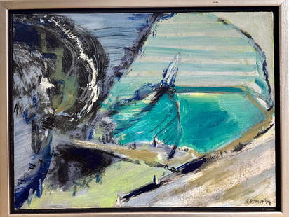 Vintage American Texas Abstract Expressionist Artist Richard Gordon Stout painting signed: Vintage American Texas Abstract Expressionist Artist Richard Gordon Stout Acrylic painting, Signed and dated 1999 lower right, 12 x 16", 13 1/2 x 17 1/2" framed. Richard Stout was born in 1934 in Beau