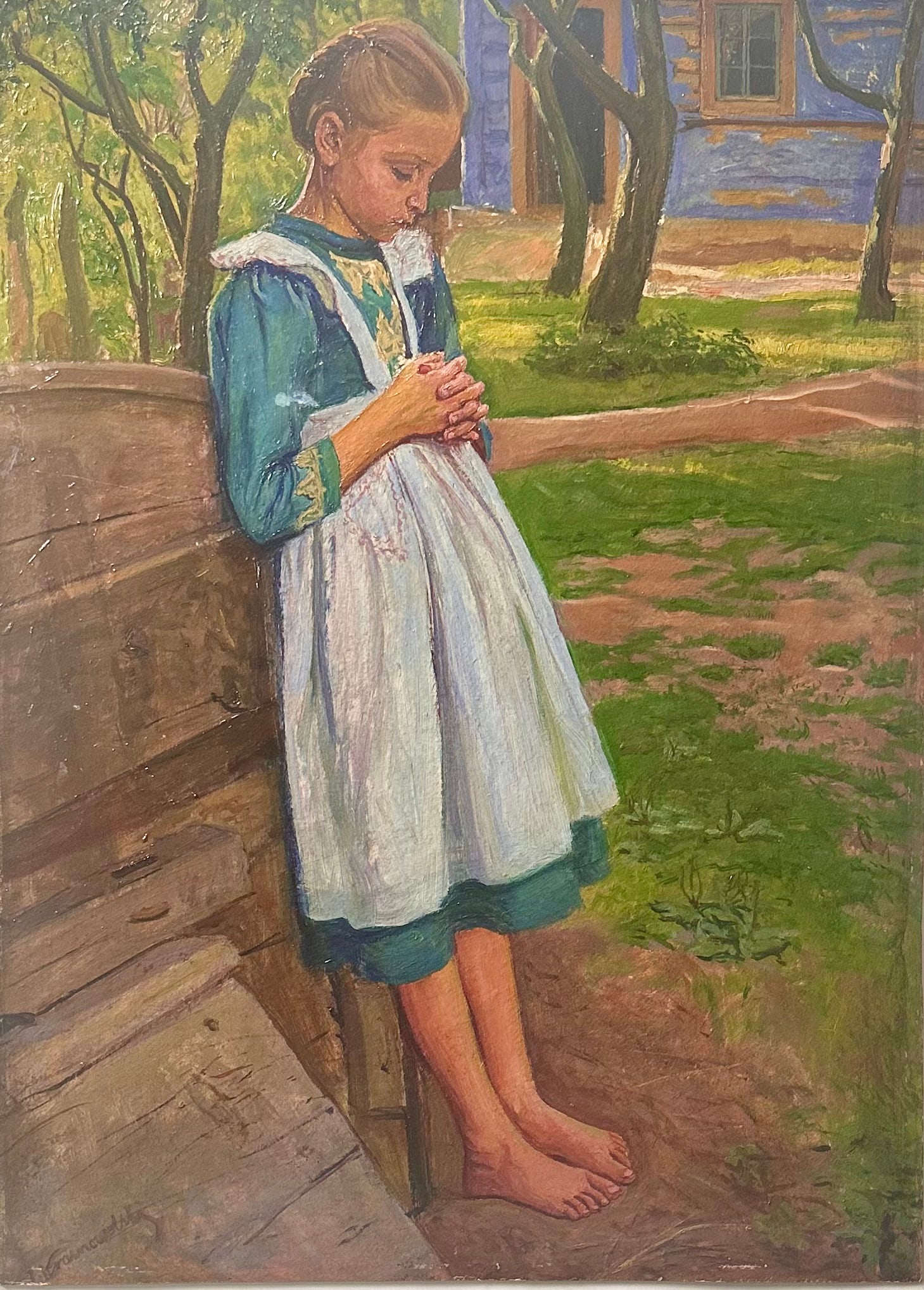 Antique Polish Impressionist Artist Oil Painting Young Girl Signed Joseph "Jozef" Krasnowolski (1 of 6)