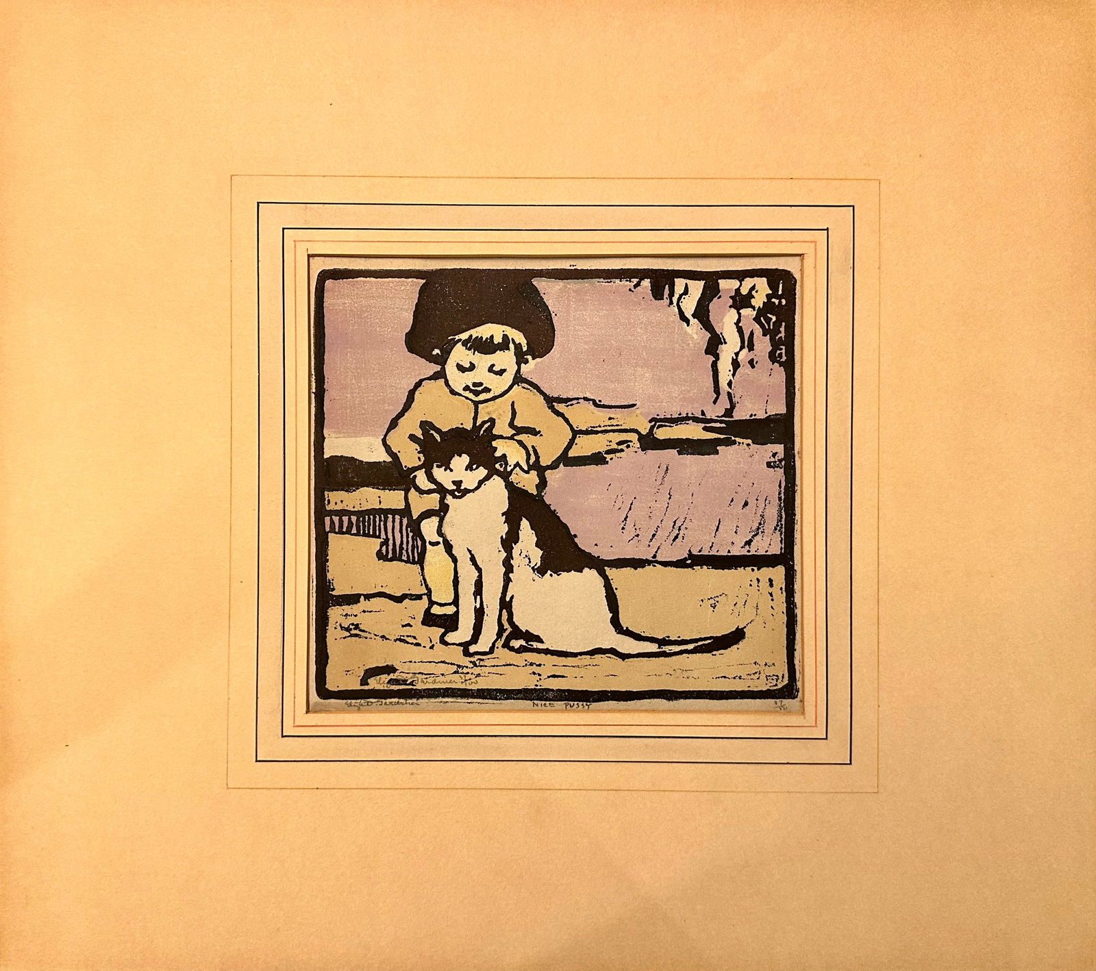 Vintage American Artist Rhode Island Eliza Draper Gardner Colored Woodblock SIgned (1 of 5)