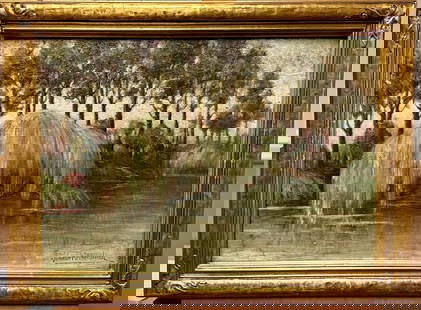 Vintage Early Armenian California Impressionist Artist Mihran Seralian Painting Signed #1: Vintage Early Armenian Californian Impressionist Artist Mihran Seralian Painting Signed #1, O/B, dated 1930, "Roger Williams Park, Providence, Rhode Island", 14 x 20", 17 1/2 x 23 1/2" framed. Mihran