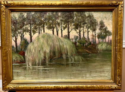 Vintage Early Armenian California Impressionist Artist Mihran Seralian Painting Signed #1: Vintage Early Armenian Californian Impressionist Artist Mihran Seralian Painting Signed #1, O/C, dated 1930, "Roger Williams Park, Providence, Rhode Island", 14 x 20", 17 1/2 x 23 1/2" framed. Mihran