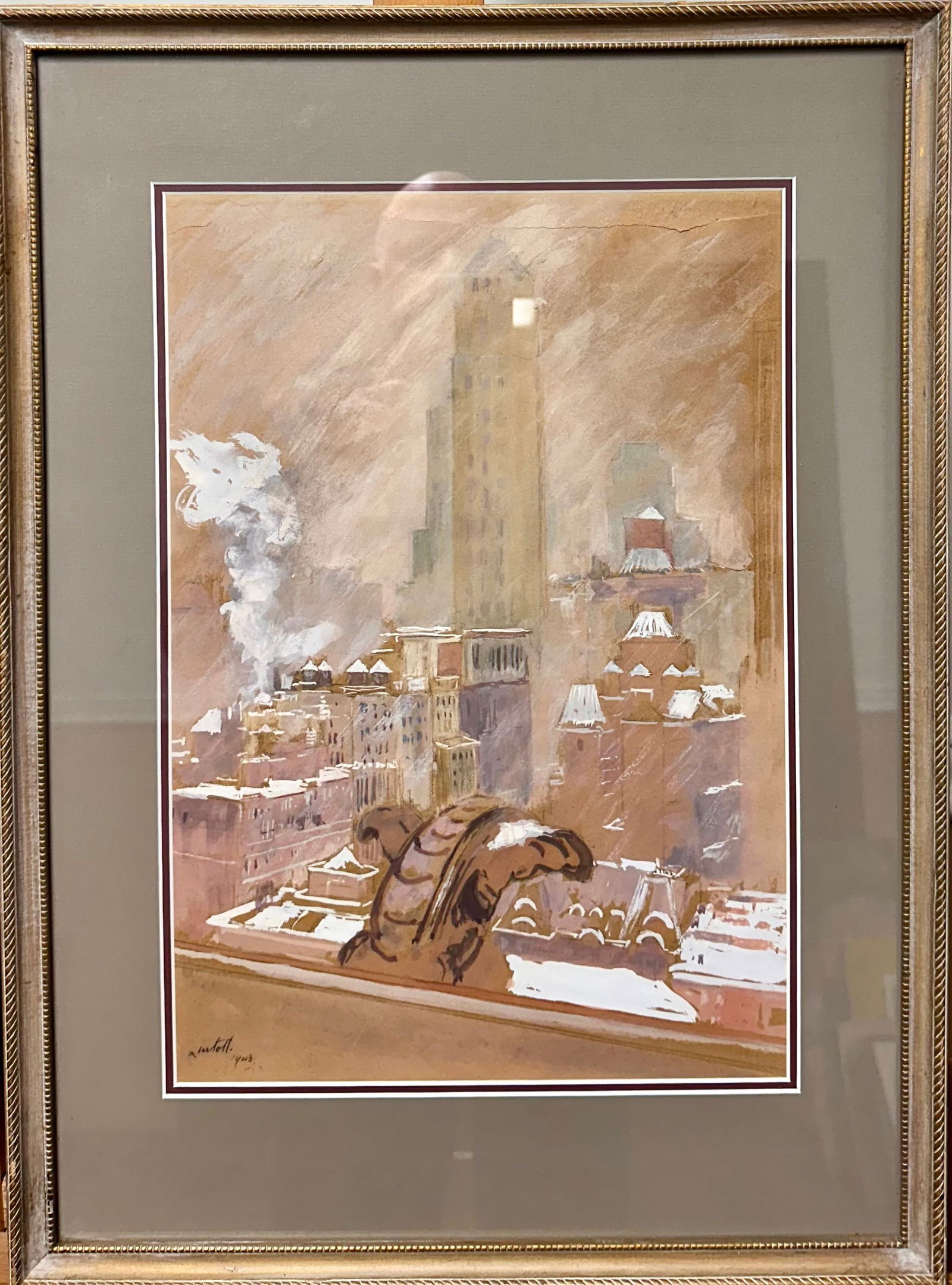 Vintage American School Watercolor New York City Scene Edward Lintott Signed (1 of 5)