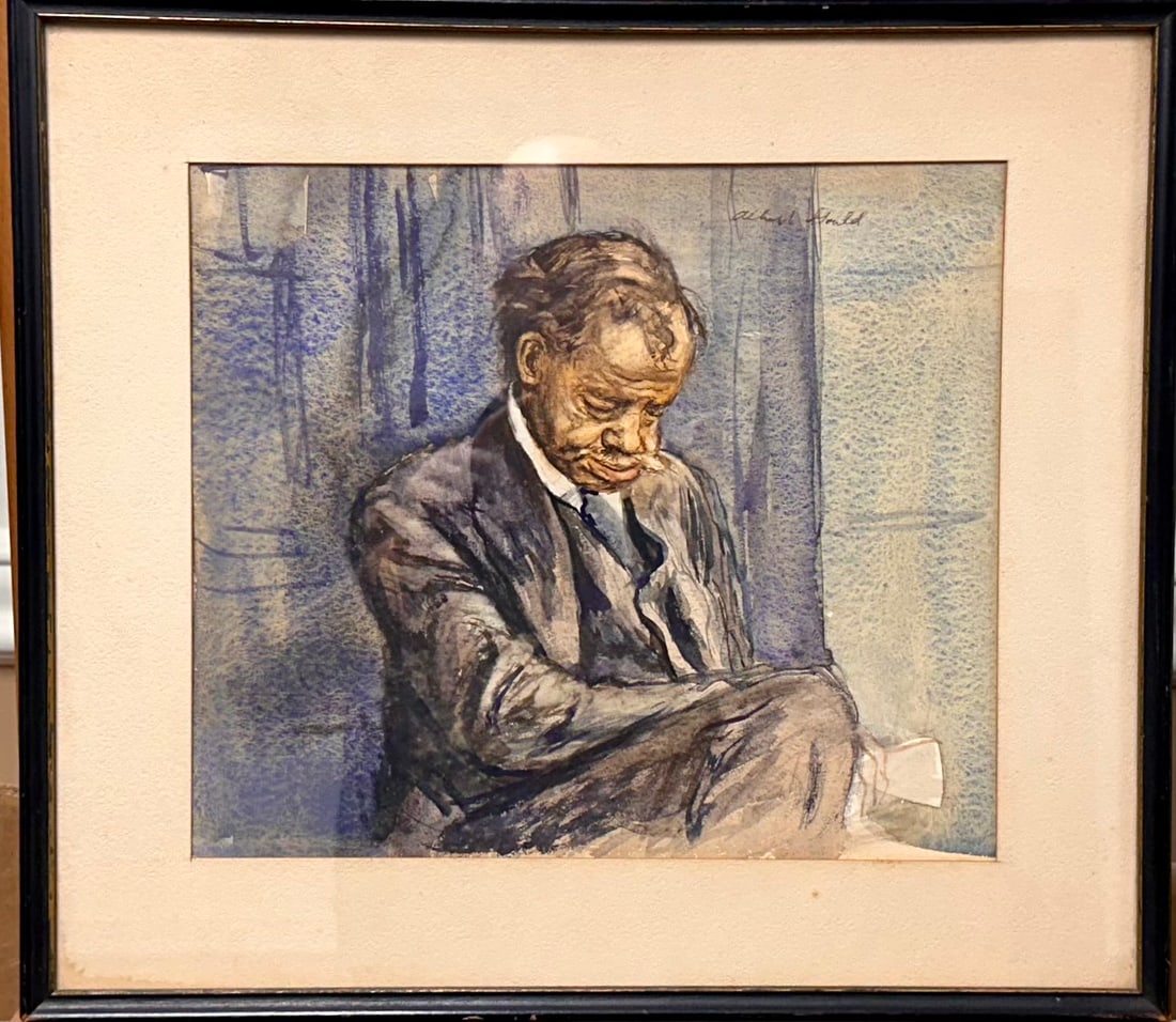 Vintage American School Artist WPA Albert Gold watercolor Signed (1 of 5)