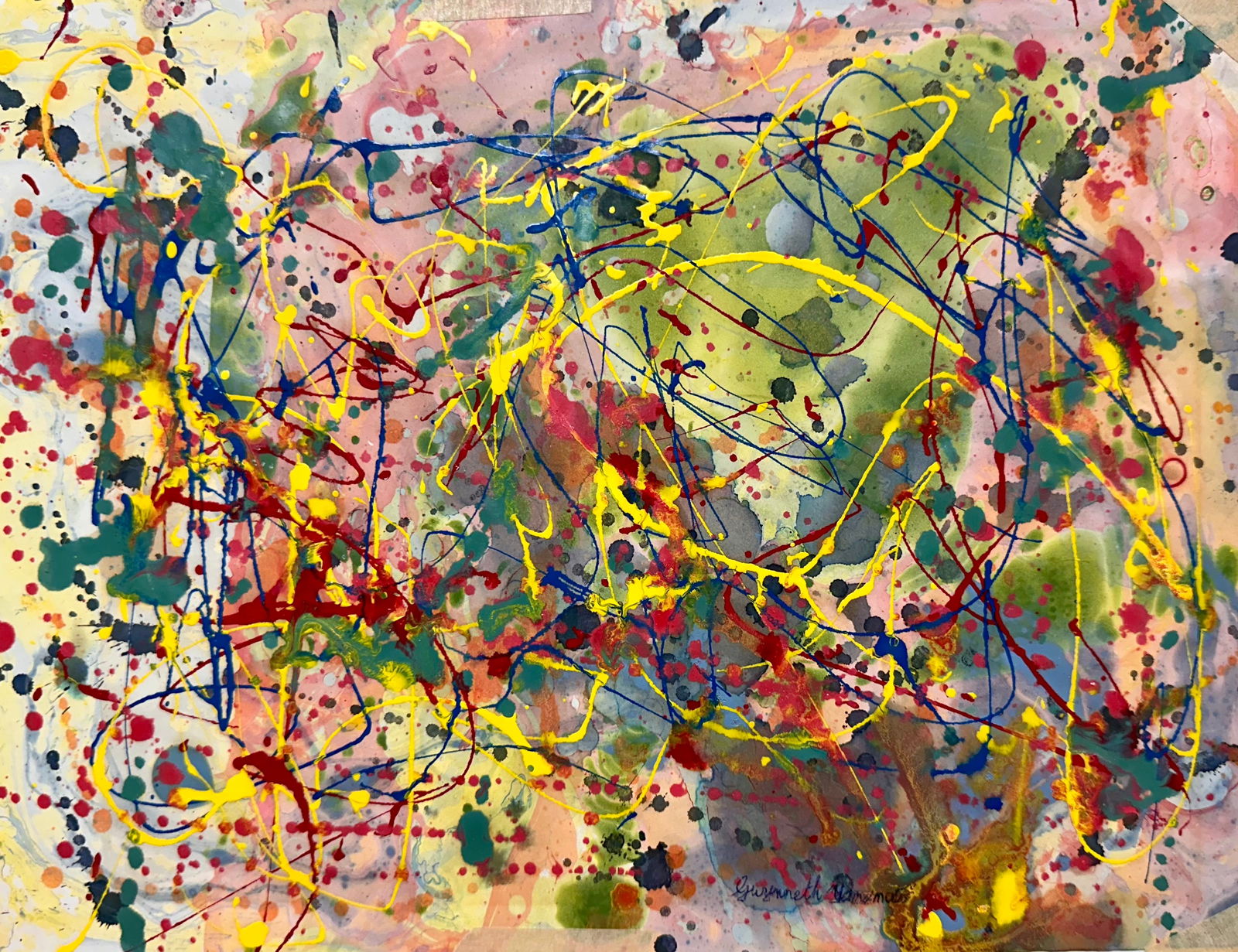 Vintage American Abstract Drip Painting Gwynneth Yamomoto Signed #1 (1 of 3)