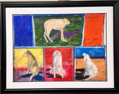 Vintage American Modern Expressionist Pastel Dogs Robert Andrew Parker Signed: Vintage American Modern Expressionist Pastel Dogs Robert Andrew Parker Signed, dated 1962, 4 Dogs, 17 1/2 x 24", 24 x 30 1/2" framed Robert Andrew Parker (1927 - 2024) was active/lived in New York. Ro