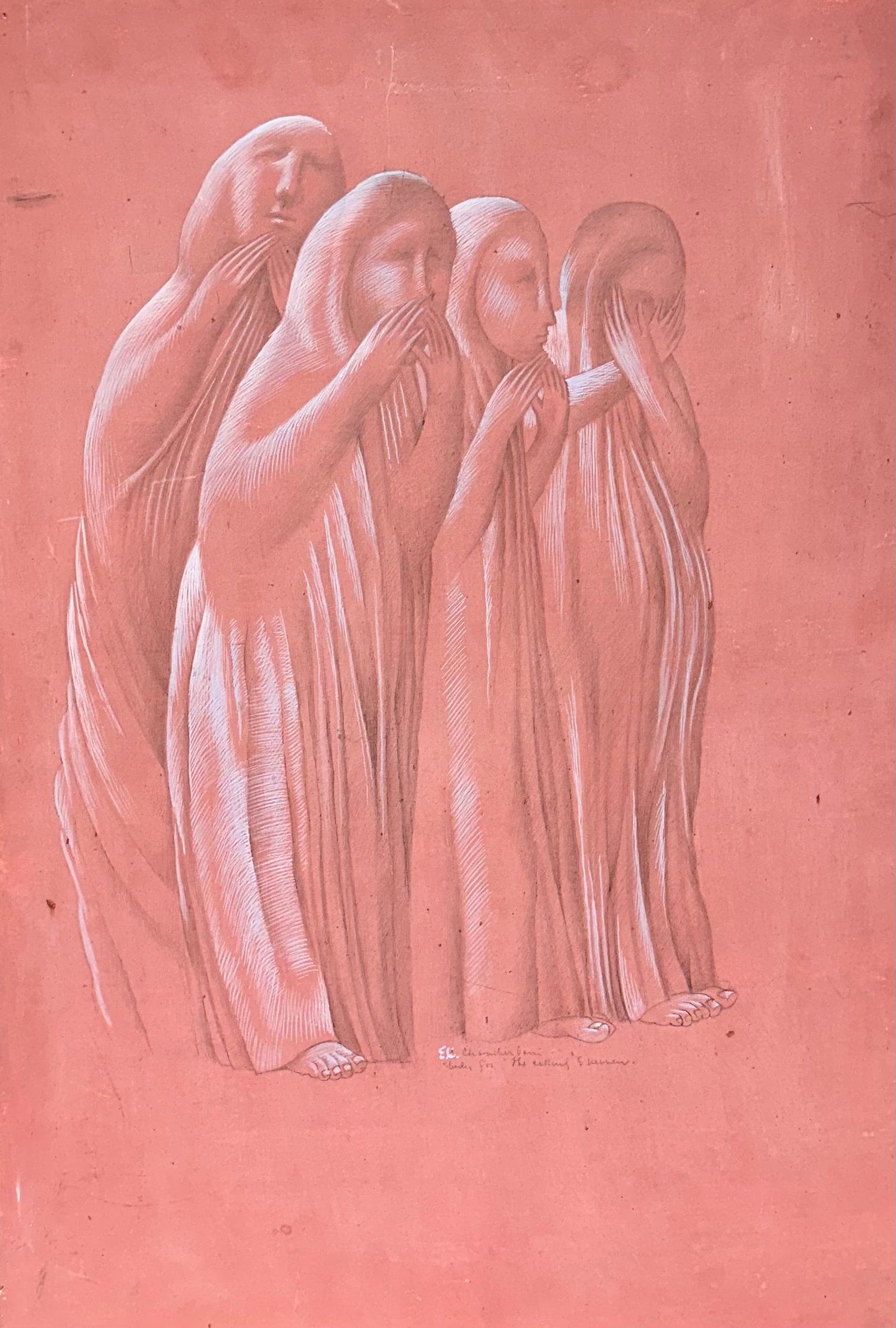 Vintage Modernist Signed Mixed Media Study (1 of 2)