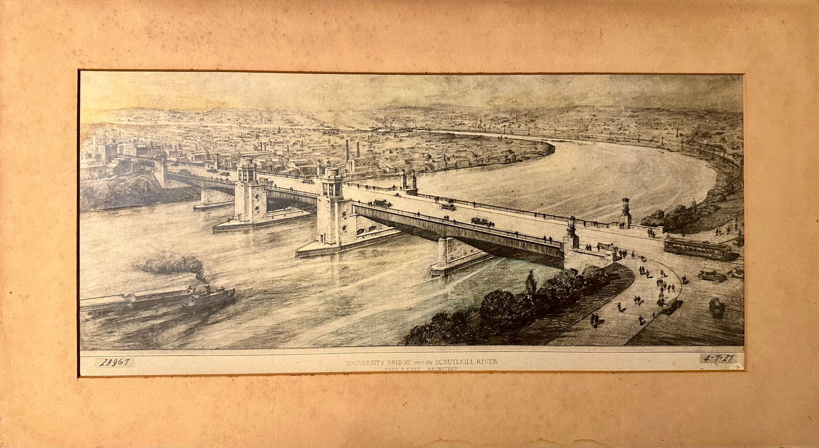 Rare Important Philadephia Schuykill River Architectural Sketch Paul Philippe Cret Signed (1 of 8)