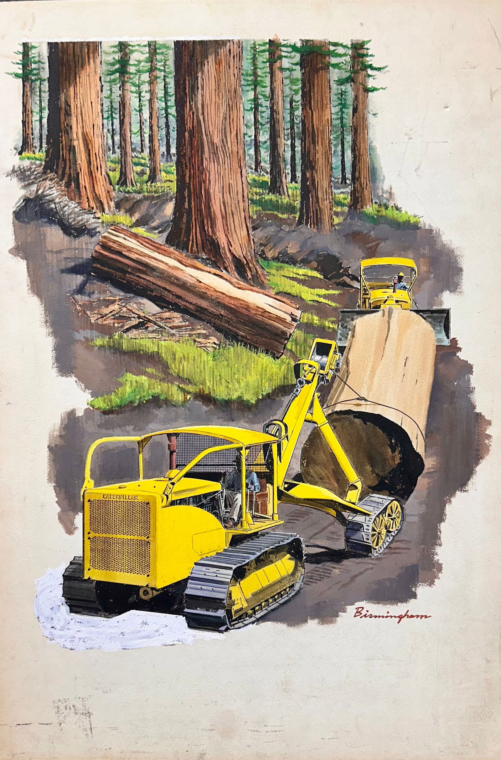 Vintage American Illustration Logging Scene Signed (1 of 3)