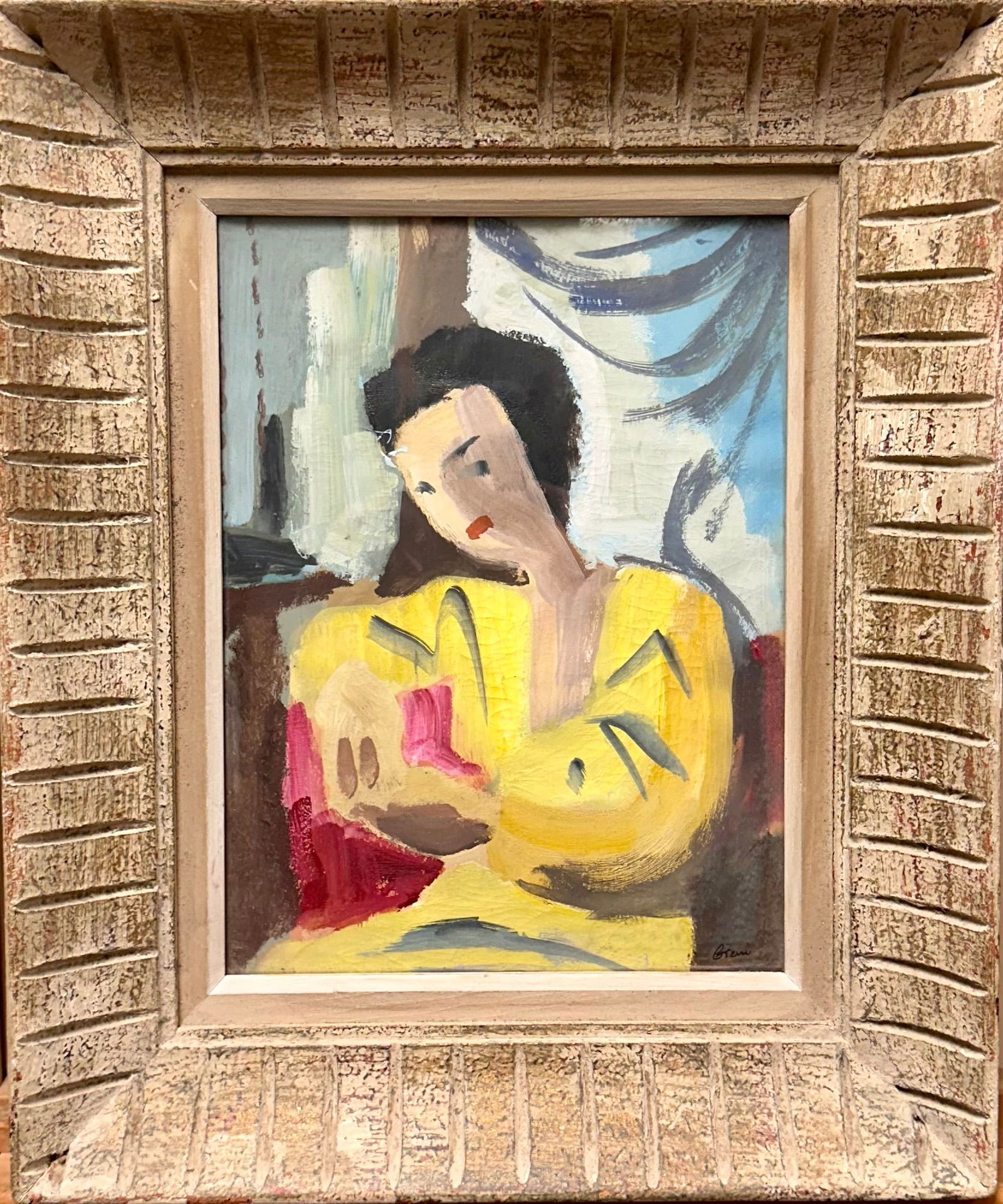 Vintage MCM Modernist American Female Portrait Abstract Signed (1 of 3)