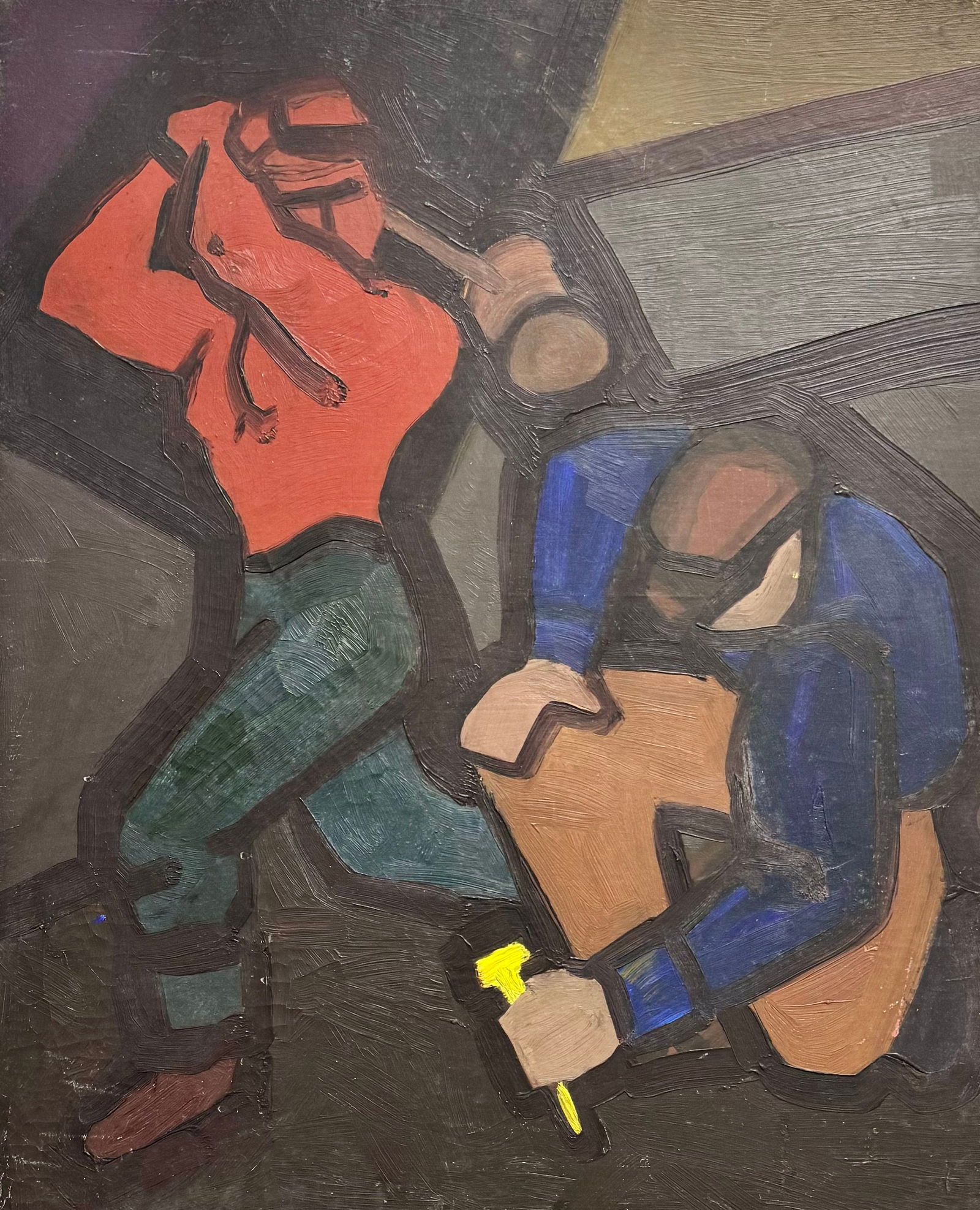 Vintage American School Mid Century Modern American Scene Oil Painting Signed (1 of 2)