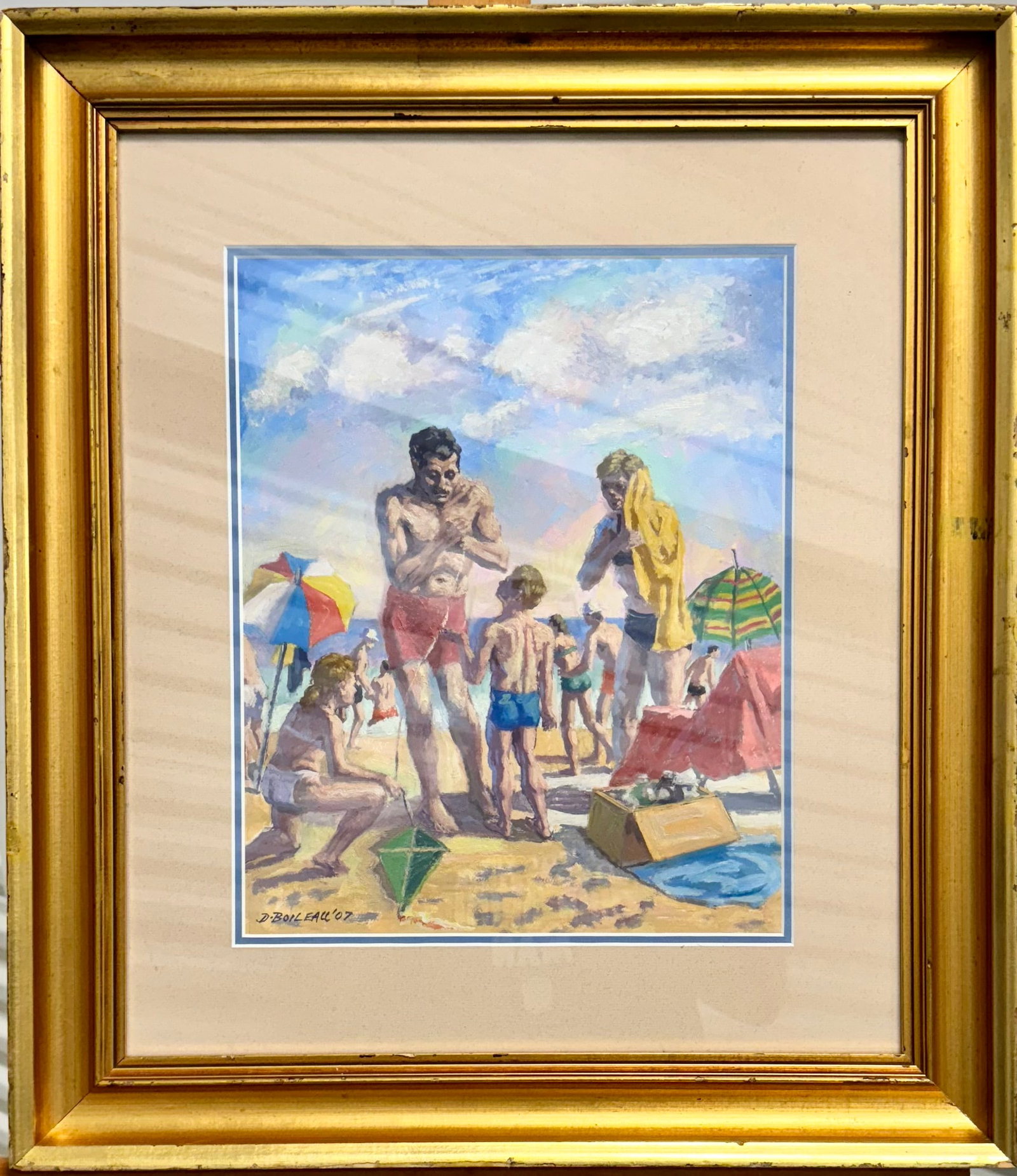 Vintage American School New Jersey Artist Signed Beach Scene Oil Painting #1: Vintage American School New Jersey Artist Signed Beach Scene Oil Painting, SLL, signed Dennis Boileau, dated 2007, 14 x 11" Image size, 22 x 20" Overall