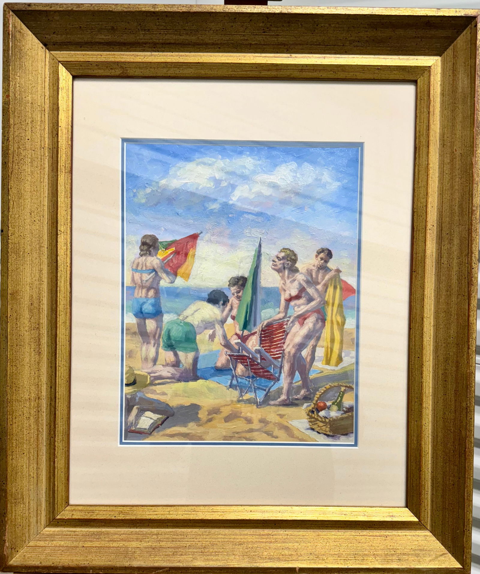 Vintage American School New Jersey Artist Beach Scene Oil Painting #2 (1 of 3)