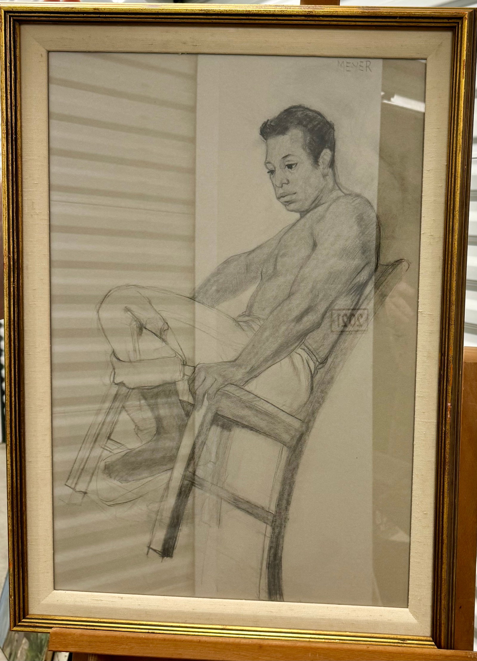 Antique American School Graphite Sketch of an African American Male Signed: Antique American School Graphite Sketch of an African American Male Signed, SUR Meyer, 24 x 17" Image, 29 x 21" Overall, nicely framed.