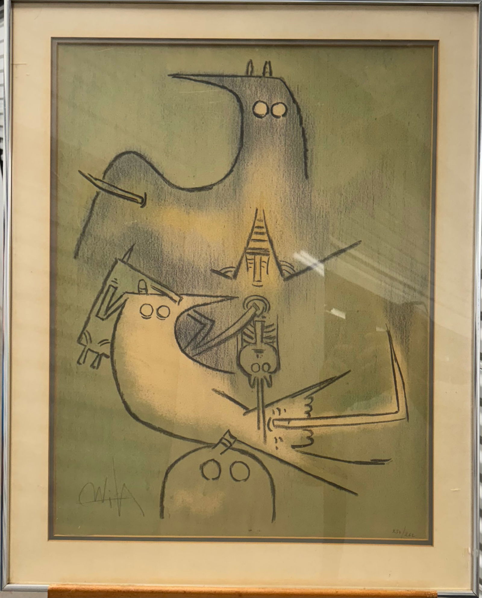 Vintage Cuban French School Abstract Colored Lithograph Signed Wilfredo Lam #1 (1 of 4)