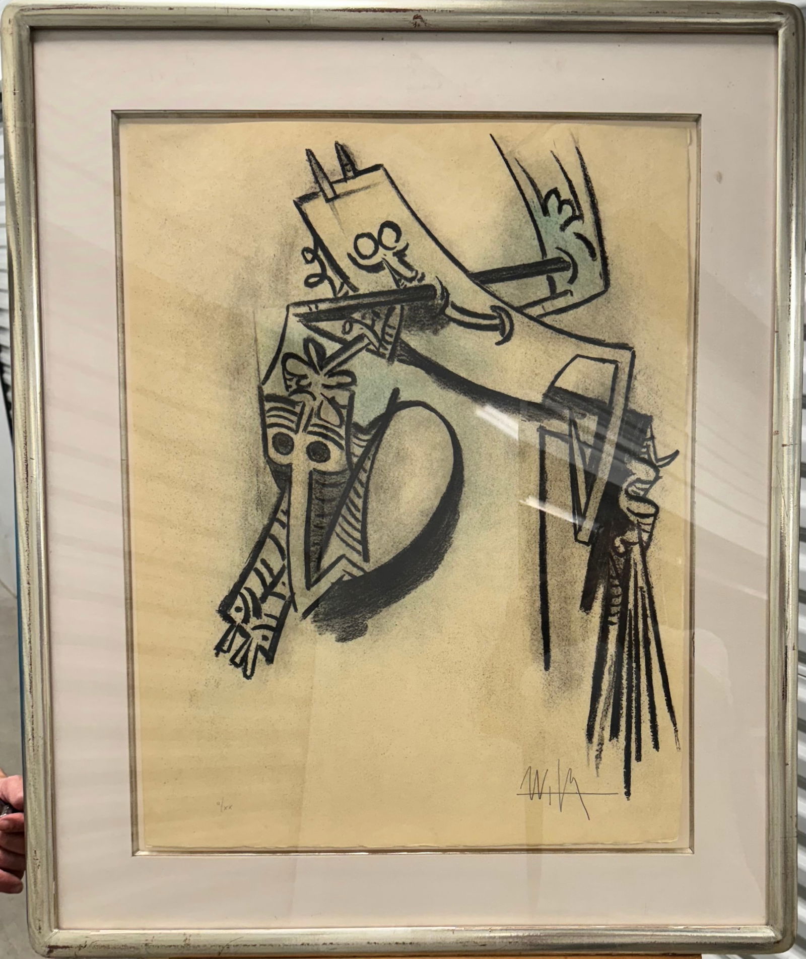 Vintage Cuban French School Abstract Colored Lithograph Signed Wilfredo Lam #2 (1 of 4)