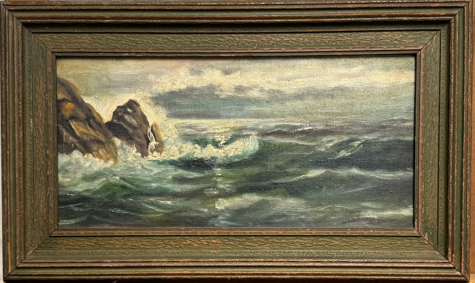 Antique American School Pennsylvania Woman Artist Mary Roberts Oil painting Seascape Signed (1 of 4)