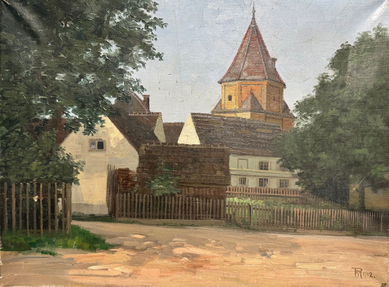 Antique European Possibly German Impressionist Town Scene dated 1912 Oil Painting Signed (1 of 4)