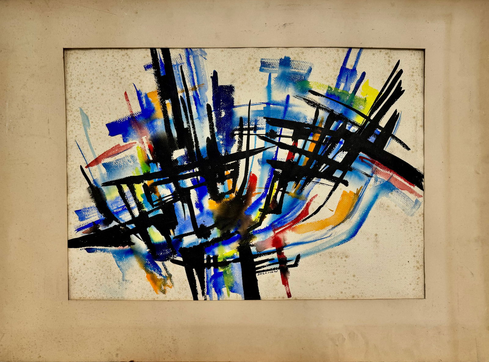 Vintage American School New York Artist Roger Selchow Abstract Mid Century Modern Watercolor Signed (1 of 4)