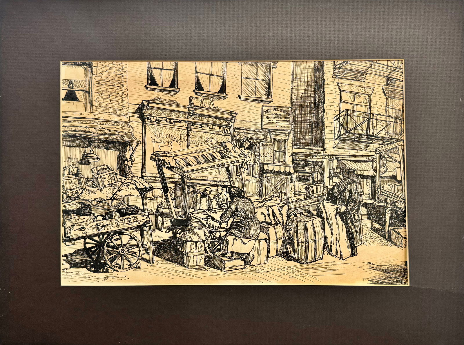 Vintage American School WPA New York City Scene Signed Original Drawing Signed (1 of 5)