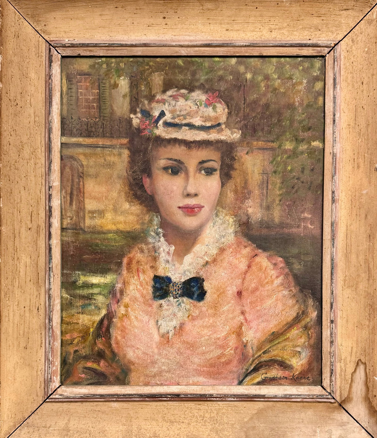 Vintage American School Impressionist Portrait of a Young Woman Oil Painting Signed: Vintage American School Impressionist Portrait of a Young Woman Oil Painting Signed, 20 x 16" Canvas, 27 x 23"Overall