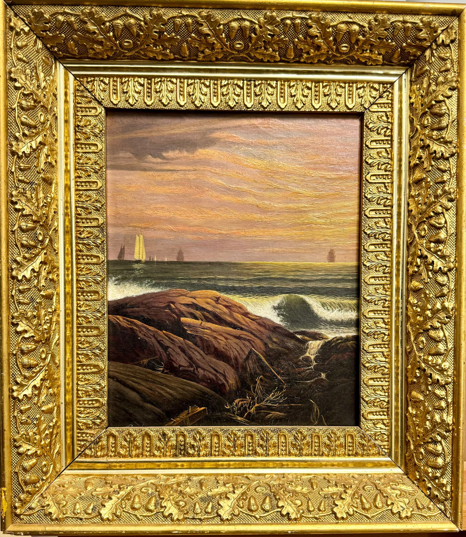 Antique 19th Century American Boston School Nautical Oil Painting Original (1 of 3)